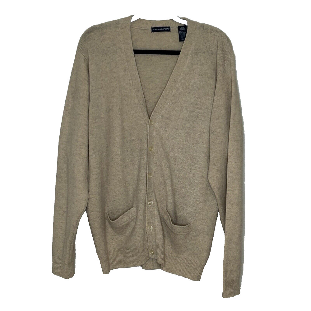 Men's Wool Cardigan L Unisex Grandpa Sweater Buttons Slouchy John Ashford